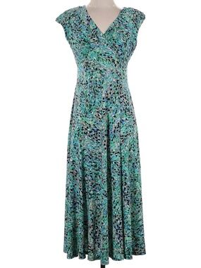 Jones New York fit & flare green/blue/teal midi dress—Size 4